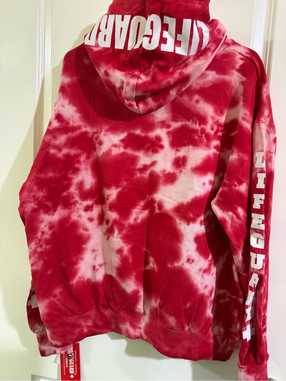 Lifeguard Red Tie-Dye Pullover Hoodie - Women's Casual Sweatshirt - Picture 2 of 4